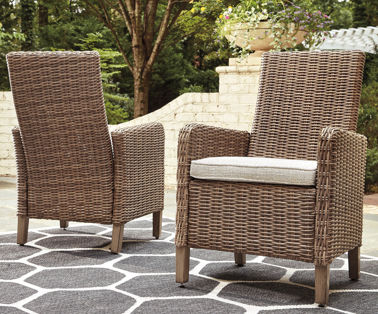 Beachcroft Beige Outdoor Arm Chair with Cushion (Set of 2) from Ashley - Luna Furniture
