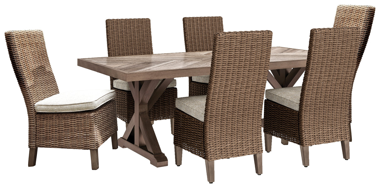 Beachcroft Beige Outdoor Dining Table with 6 Chairs from Ashley Furniture - Luna Furniture