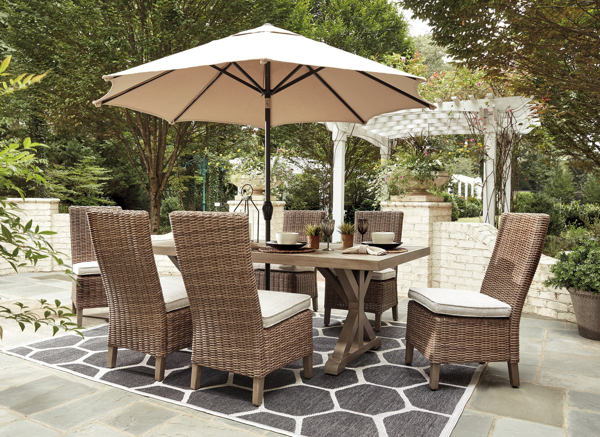 Beachcroft Beige Outdoor Dining Table with 6 Chairs from Ashley Furniture - Luna Furniture