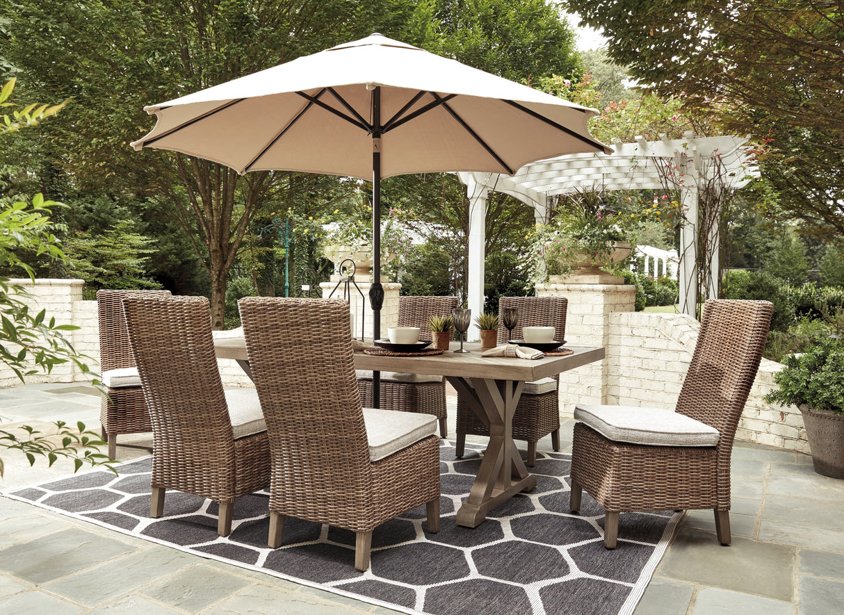 Beachcroft Beige Outdoor Dining Table with 6 Chairs from Ashley Furniture - Luna Furniture