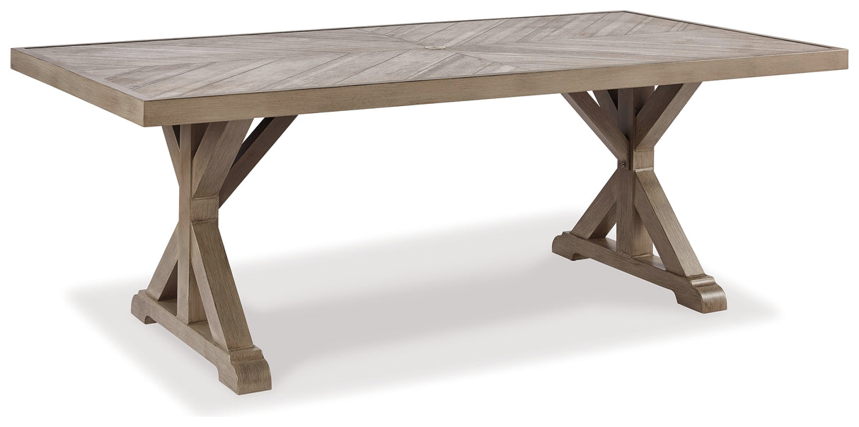 Beachcroft Outdoor Dining Table and 2 Chairs and 2 Benches in Beige from Ashley Furniture - Luna Furniture