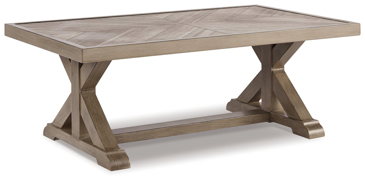 Beachcroft Outdoor Sofa and 2 Lounge Chairs with Coffee Table and 2 End Tables in Beige from Ashley Furniture - Luna Furniture