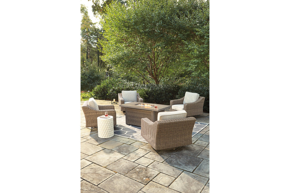 Beachcroft Beige 5-Piece Outdoor Fire Pit Table with 4 Chairs from Ashley - Luna Furniture