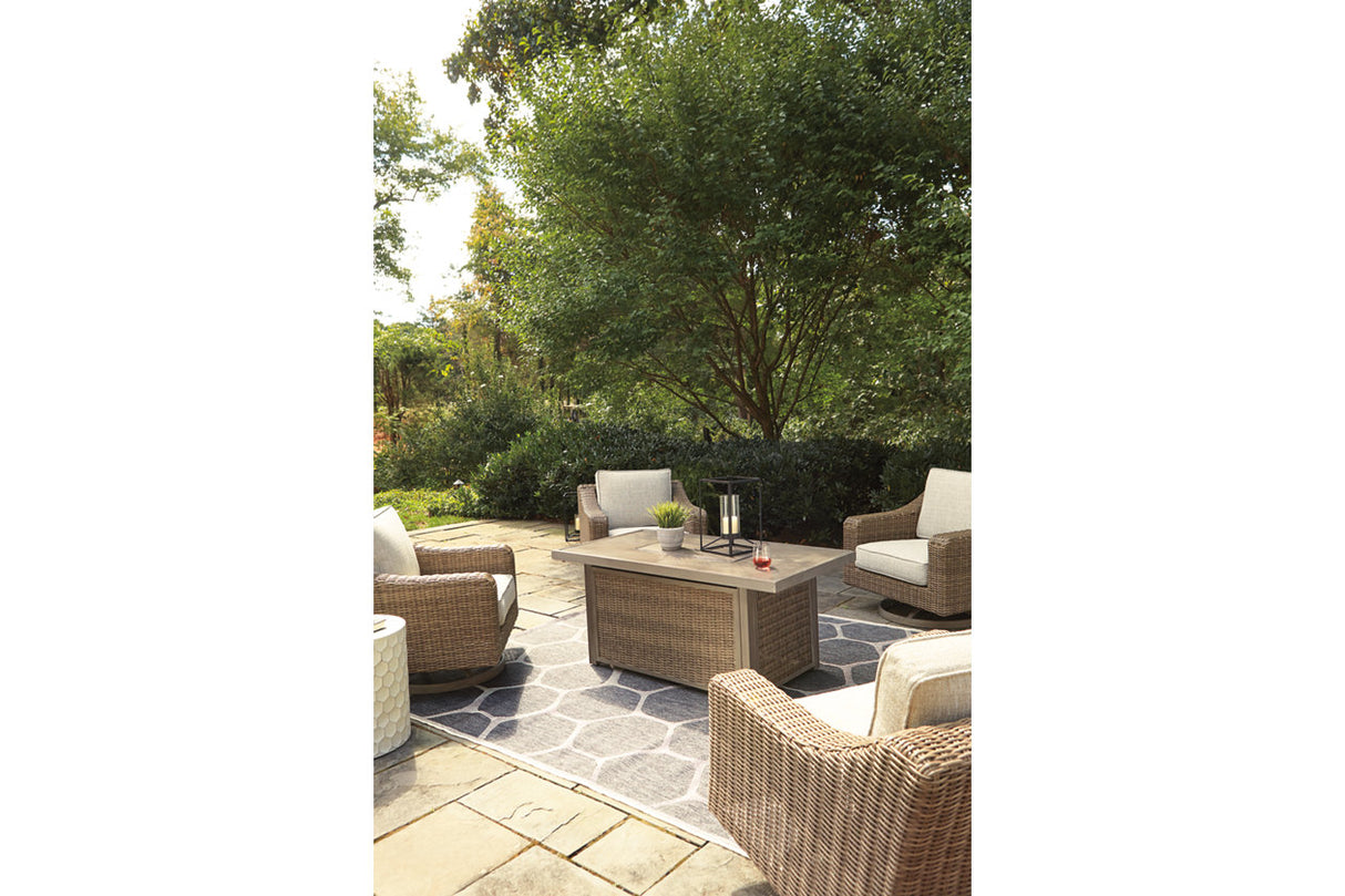 Beachcroft Beige 5-Piece Outdoor Fire Pit Table with 4 Chairs from Ashley - Luna Furniture