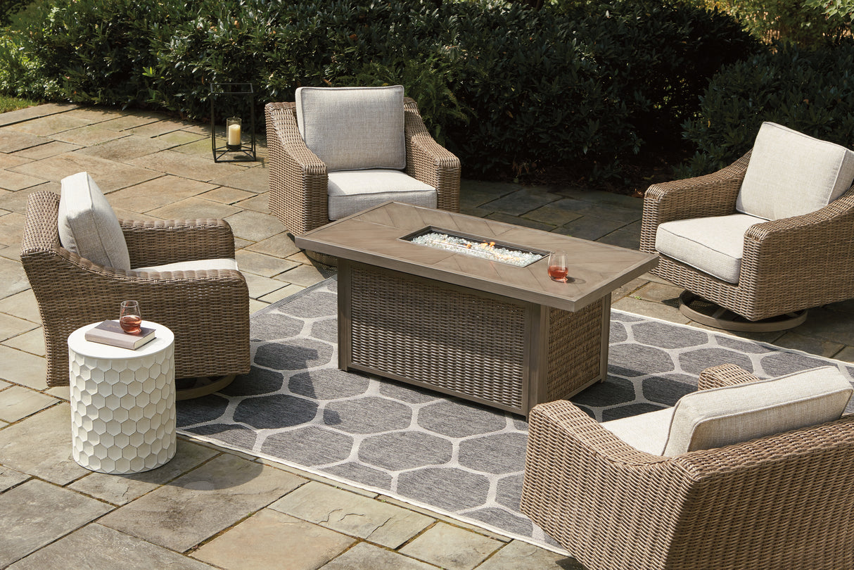 Beachcroft Beige 5-Piece Outdoor Fire Pit Table with 4 Chairs from Ashley Furniture - Luna Furniture