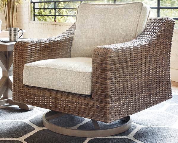 Beachcroft Beige Outdoor Swivel Lounge with Cushion