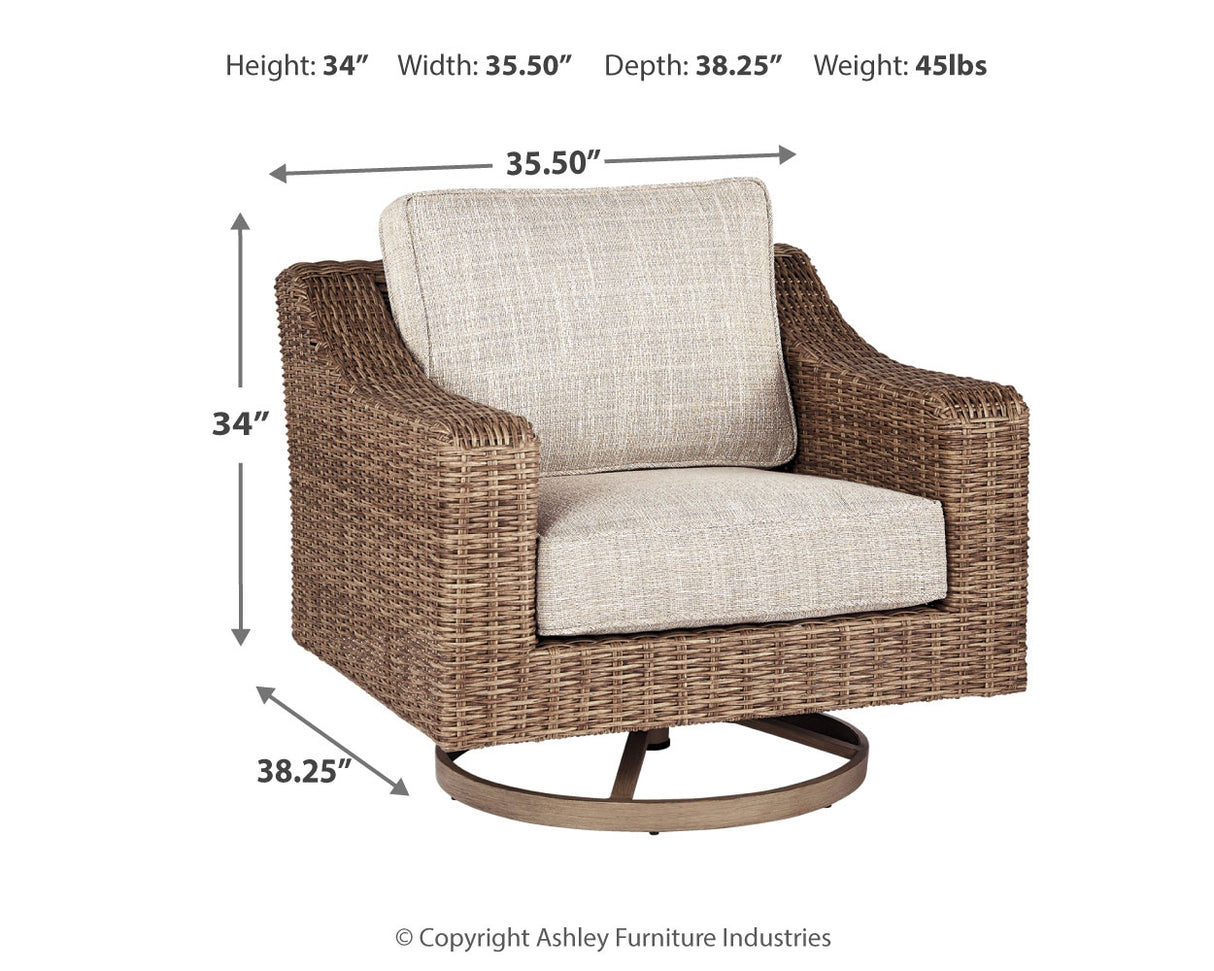 Beachcroft Beige Outdoor Swivel Lounge with Cushion from Ashley - Luna Furniture
