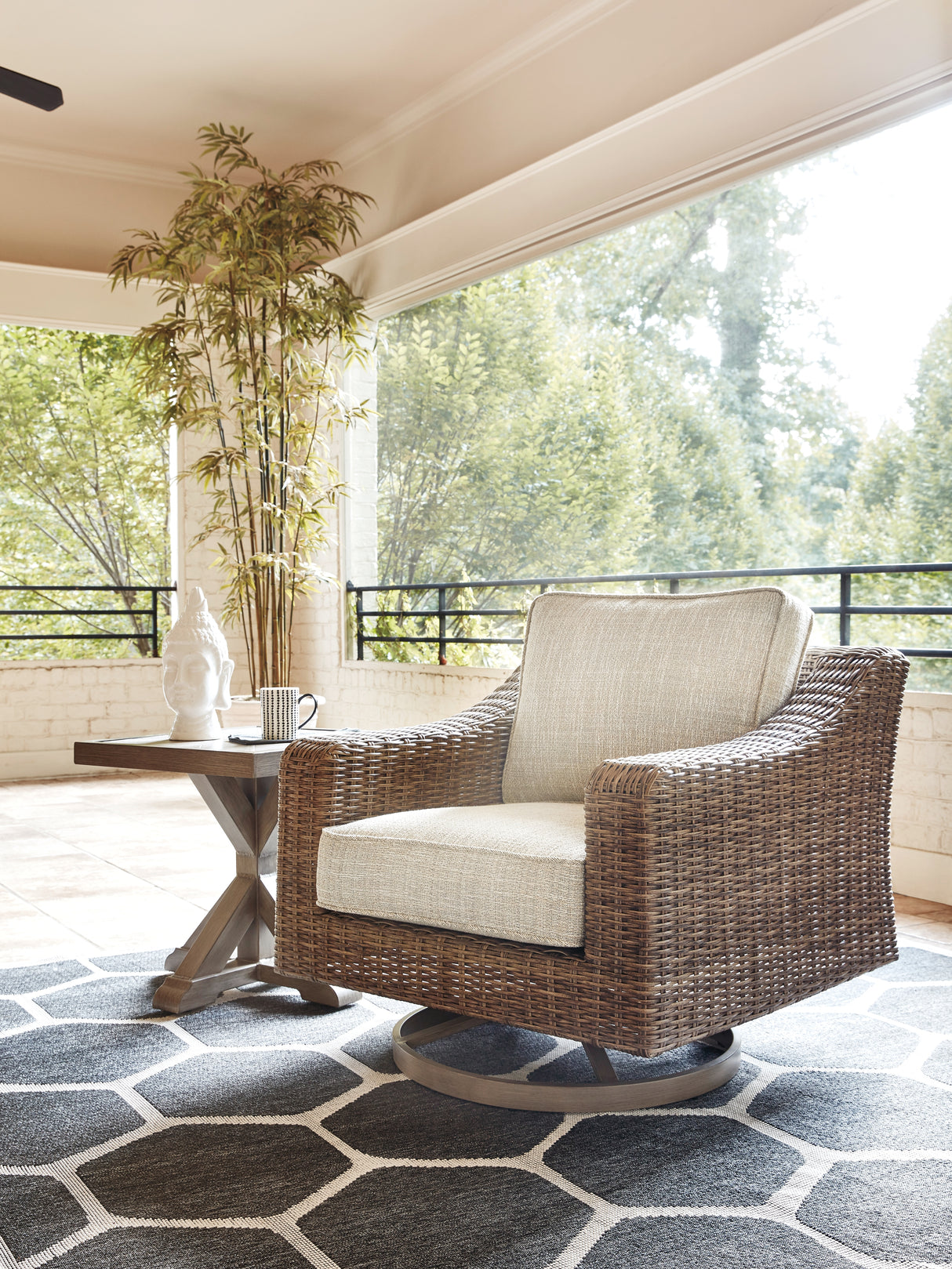 Beachcroft Beige 4-Piece Outdoor Sectional, 2 Arm Chairs, Lounge Chair and Bench from Ashley Furniture - Luna Furniture
