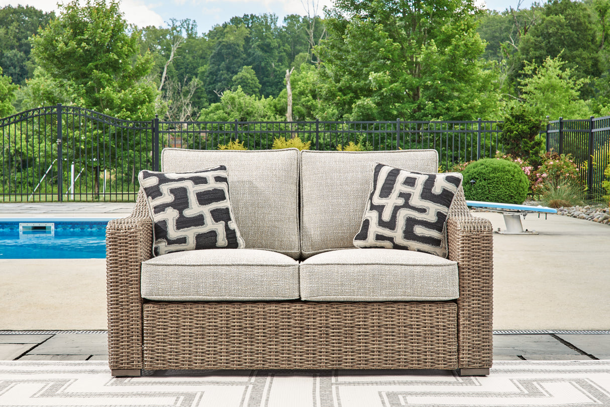 Beachcroft Outdoor Sofa, Loveseat and Chair in Beige from Ashley Furniture - Luna Furniture