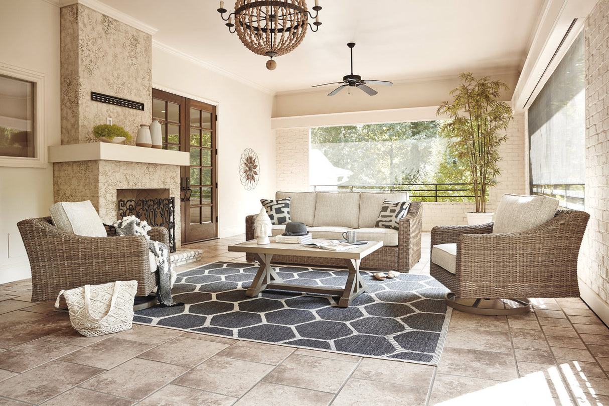 Beachcroft Beige Outdoor Sofa with Coffee Table and 2 End Tables from Ashley - Luna Furniture