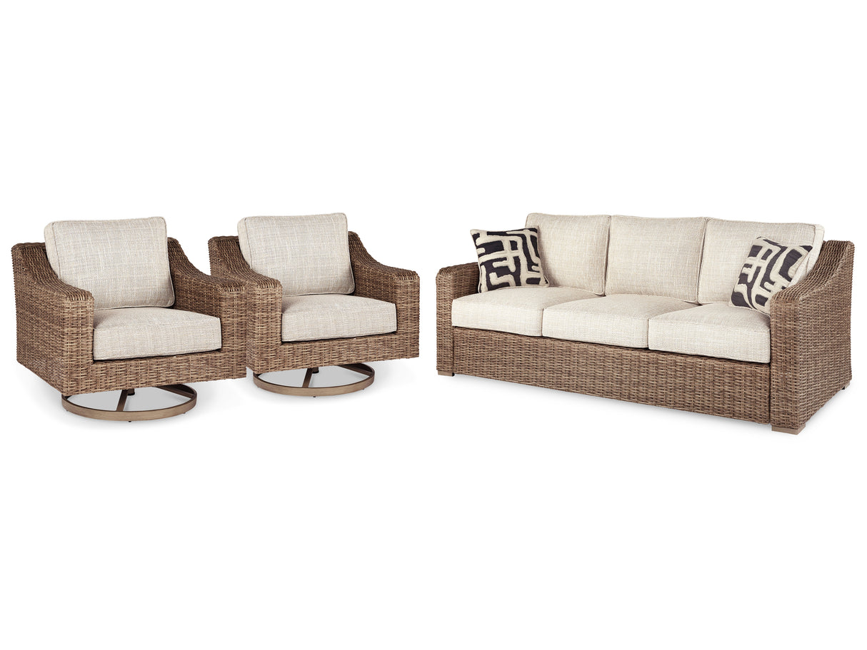 Beachcroft Outdoor Sofa with 2 Lounge Chairs in Beige from Ashley Furniture - Luna Furniture