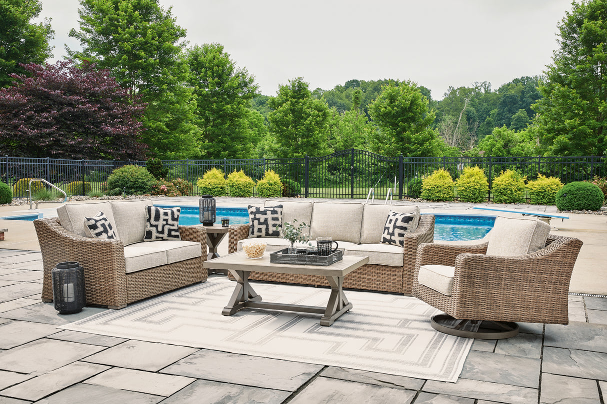 Beachcroft Outdoor Sofa, Loveseat and Chair in Beige from Ashley Furniture - Luna Furniture