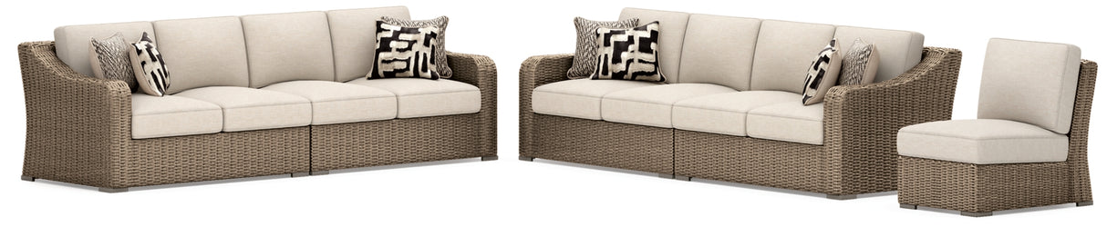 Beachcroft 2-Piece Outdoor Sectional with Chair in Beige from Ashley Furniture - Luna Furniture