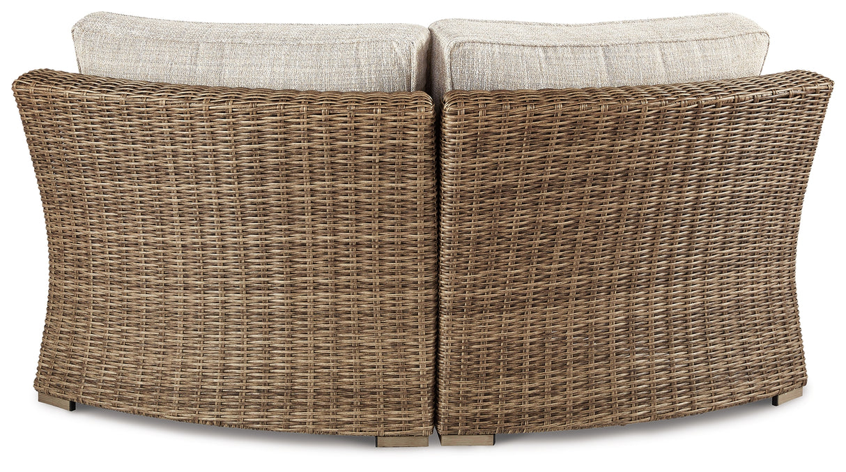 Beachcroft Beige 4-Piece Outdoor Sectional, 2 Arm Chairs, Lounge Chair and Bench from Ashley Furniture - Luna Furniture