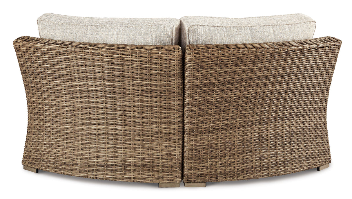 Beachcroft Beige Outdoor Curved Corner Chair with Cushion from Ashley Furniture - Luna Furniture