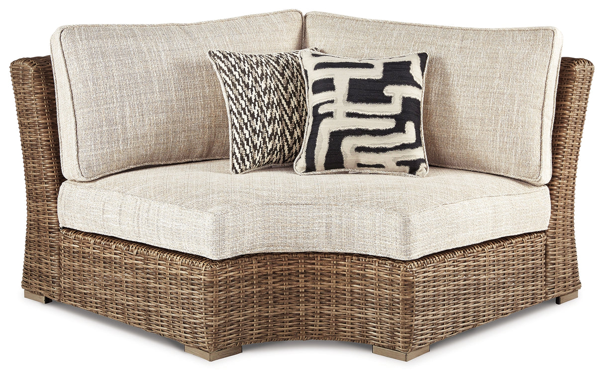 Beachcroft Beige 4-Piece Outdoor Sectional, 2 Arm Chairs, Lounge Chair and Bench from Ashley Furniture - Luna Furniture