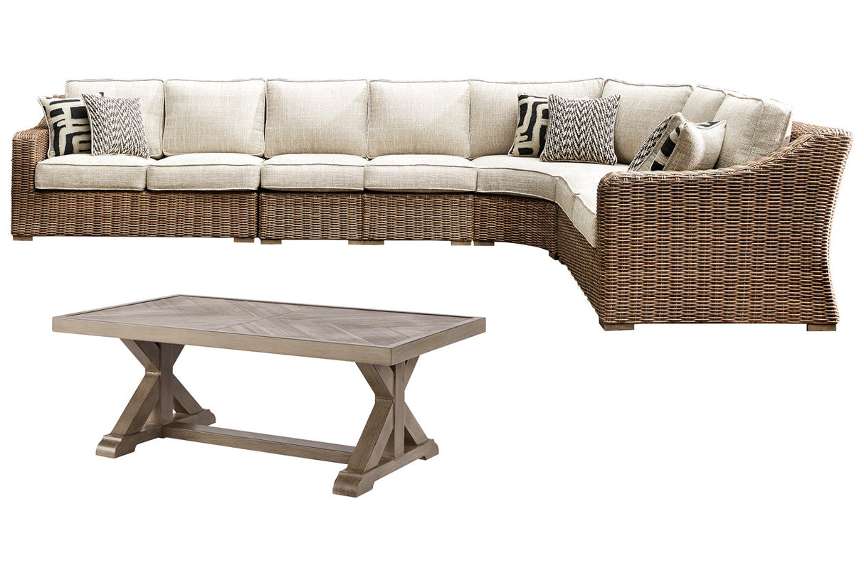 Beachcroft Beige 3-Piece Outdoor Sectional with Coffee Table and 2 End Tables from Ashley - Luna Furniture