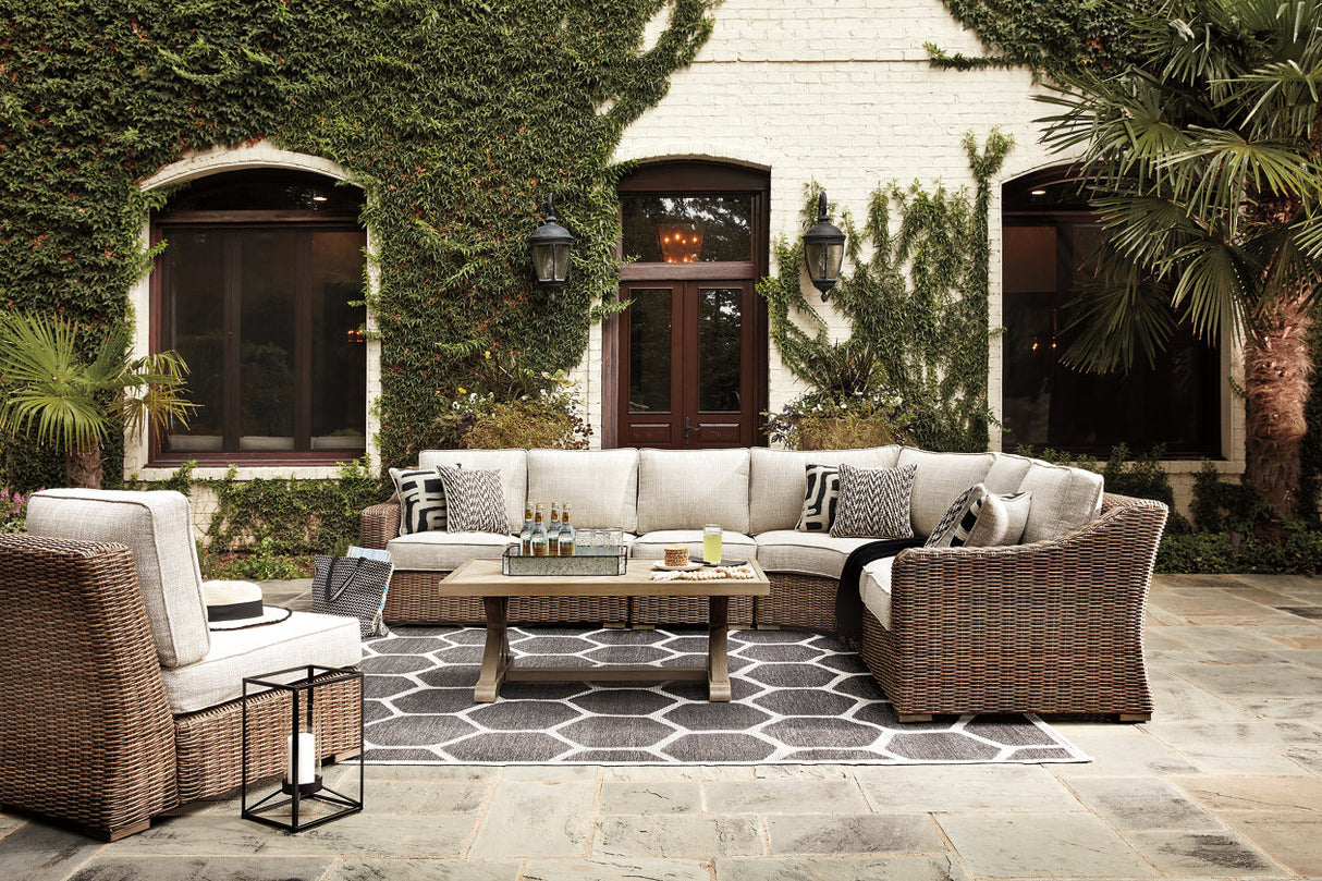 Beachcroft Beige 3-Piece Outdoor Sectional with Coffee Table and 2 End Tables from Ashley - Luna Furniture