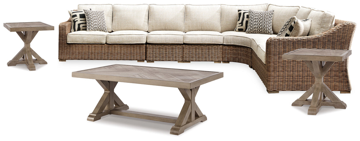 Beachcroft Beige 5-Piece Outdoor Sectional with Coffee Table and 2 End Tables from Ashley Furniture - Luna Furniture