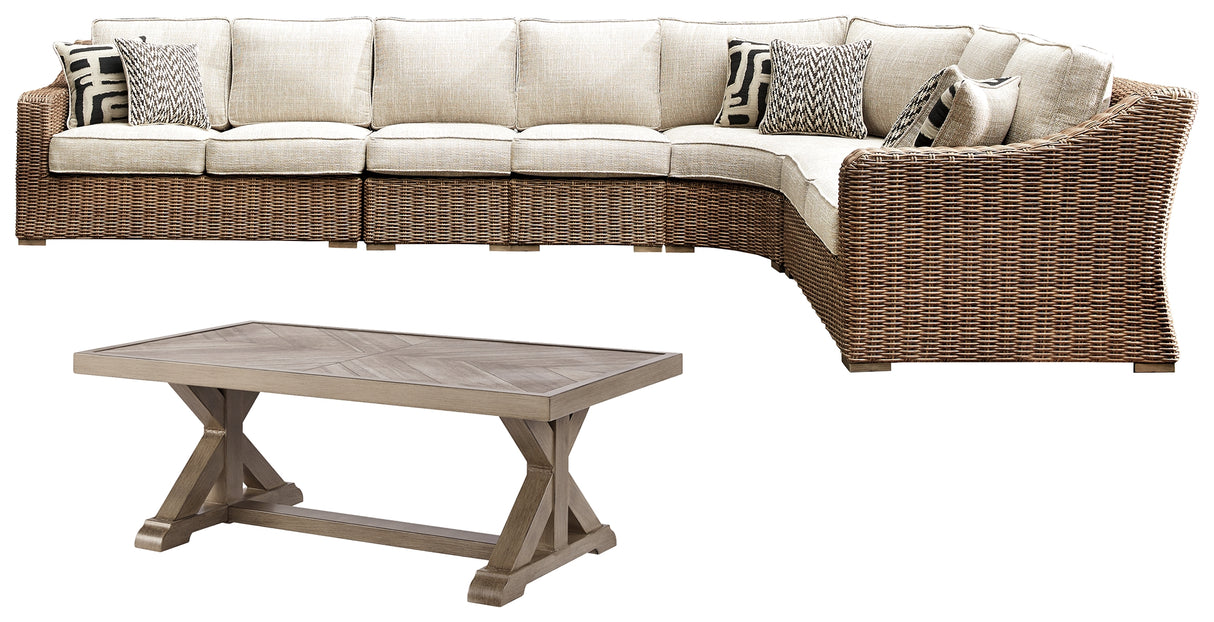 Beachcroft Beige 3-Piece Outdoor Sectional with Coffee Table and 2 End Tables from Ashley Furniture - Luna Furniture
