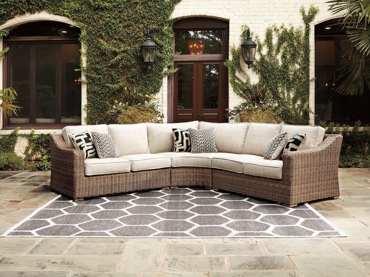 Beachcroft Beige 3-Piece Outdoor Sectional with Coffee Table and 2 End Tables from Ashley Furniture - Luna Furniture