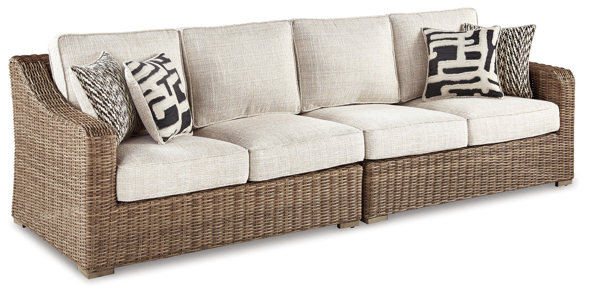 Beachcroft Beige 4-Piece Outdoor Sectional, 2 Arm Chairs, Lounge Chair and Bench from Ashley Furniture - Luna Furniture