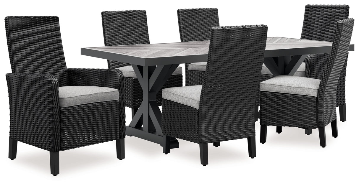 Beachcroft Outdoor Dining Table and 6 Chairs in Black/Light Gray from Ashley Furniture - Luna Furniture