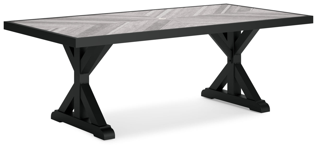 Beachcroft Outdoor Dining Table and 6 Chairs in Black/Light Gray from Ashley Furniture - Luna Furniture