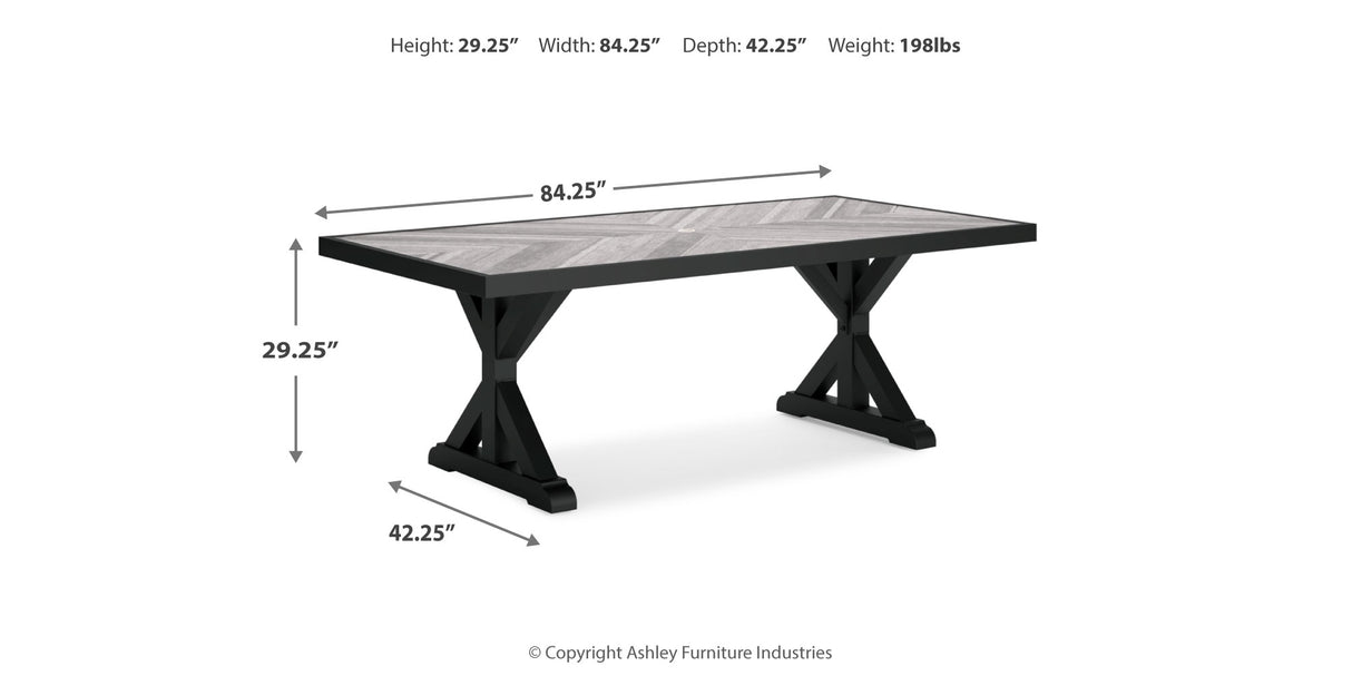 Beachcroft Outdoor Dining Table and 6 Chairs in Black/Light Gray from Ashley Furniture - Luna Furniture