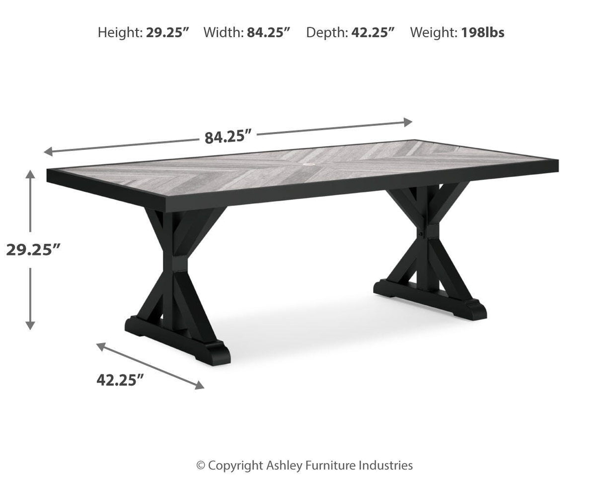 Beachcroft Outdoor Dining Table and 6 Chairs in Black/Light Gray from Ashley Furniture - Luna Furniture