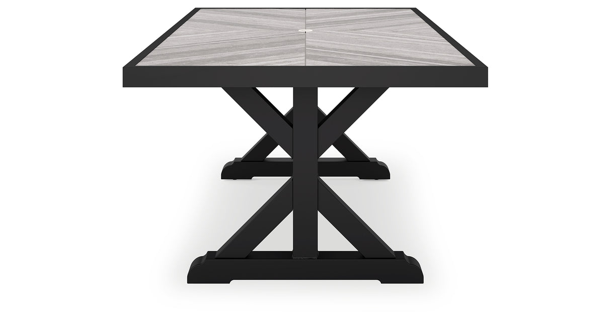 Beachcroft Black/Light Gray Outdoor Dining Table, 4 Chairs and Bench from Ashley - Luna Furniture