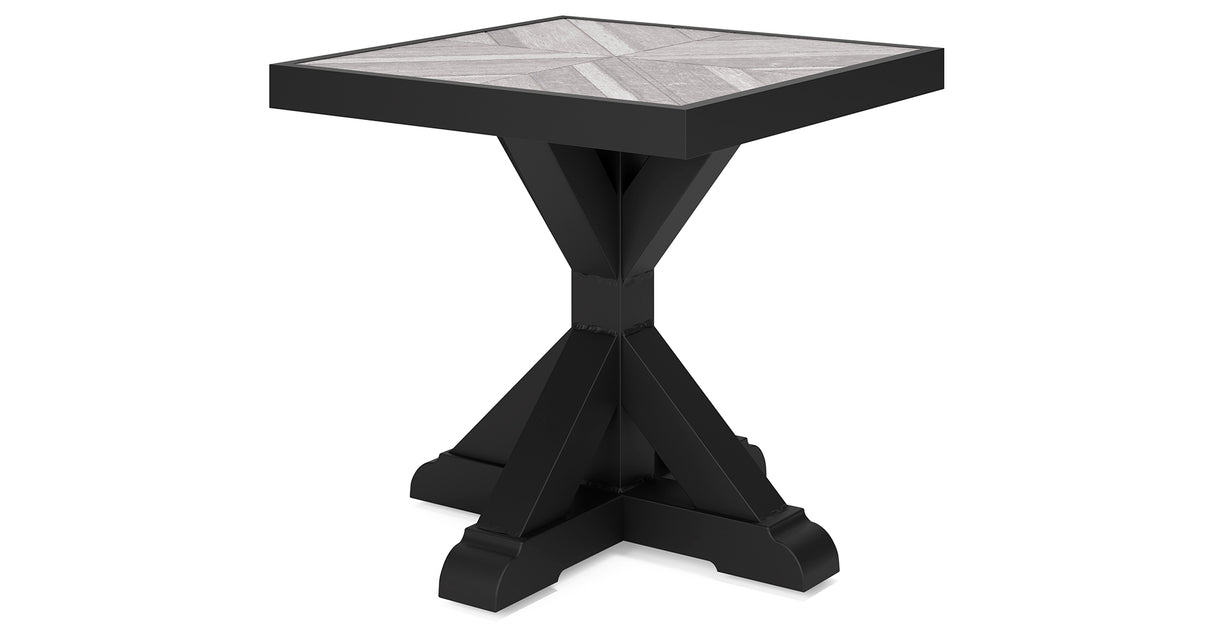Beachcroft Black/Light Gray Outdoor End Table from Ashley - Luna Furniture