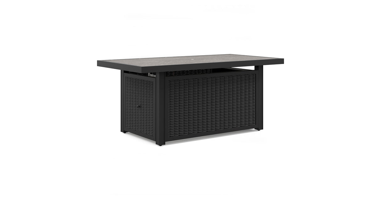 Beachcroft Black/Light Gray Outdoor Fire Pit Table and 4 Chairs from Ashley Furniture - Luna Furniture
