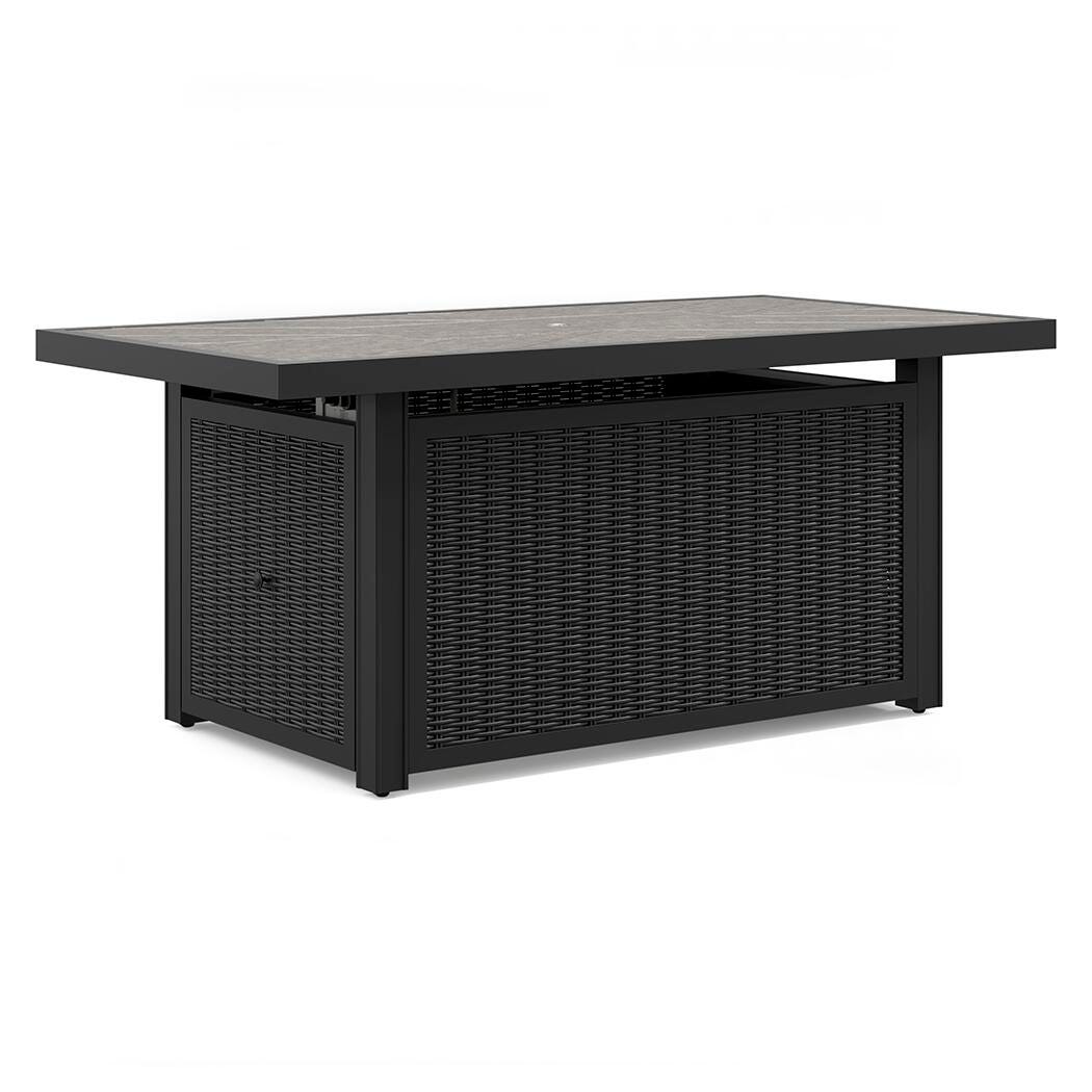 Beachcroft Black/Light Gray 3-Piece Outdoor Sectional with Fire Pit Table from Ashley Furniture - Luna Furniture