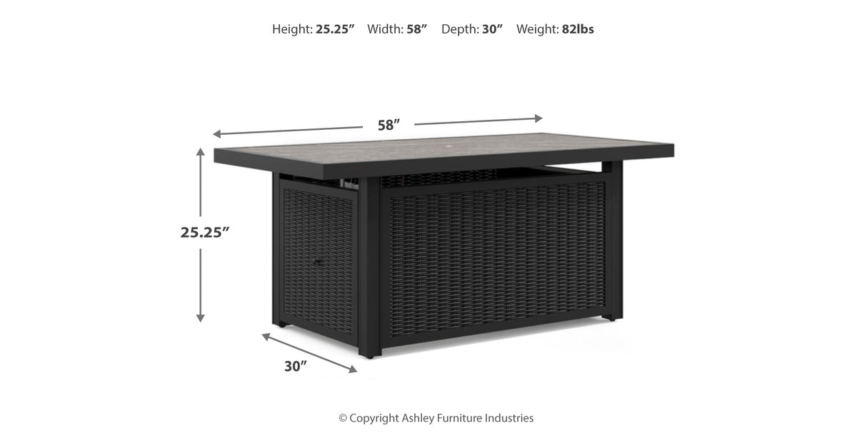 Beachcroft Black/Light Gray Outdoor Fire Pit Table and 4 Chairs from Ashley Furniture - Luna Furniture