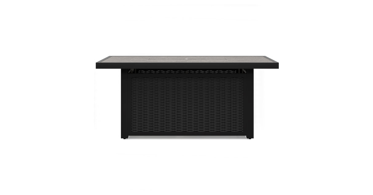 Beachcroft Black/Light Gray Outdoor Fire Pit Table and 4 Chairs from Ashley Furniture - Luna Furniture