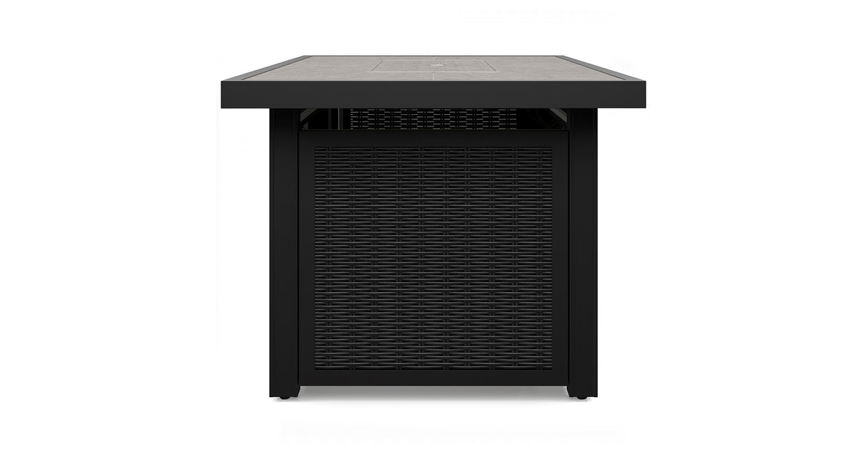 Beachcroft Black/Light Gray Outdoor Fire Pit Table and 4 Chairs from Ashley Furniture - Luna Furniture