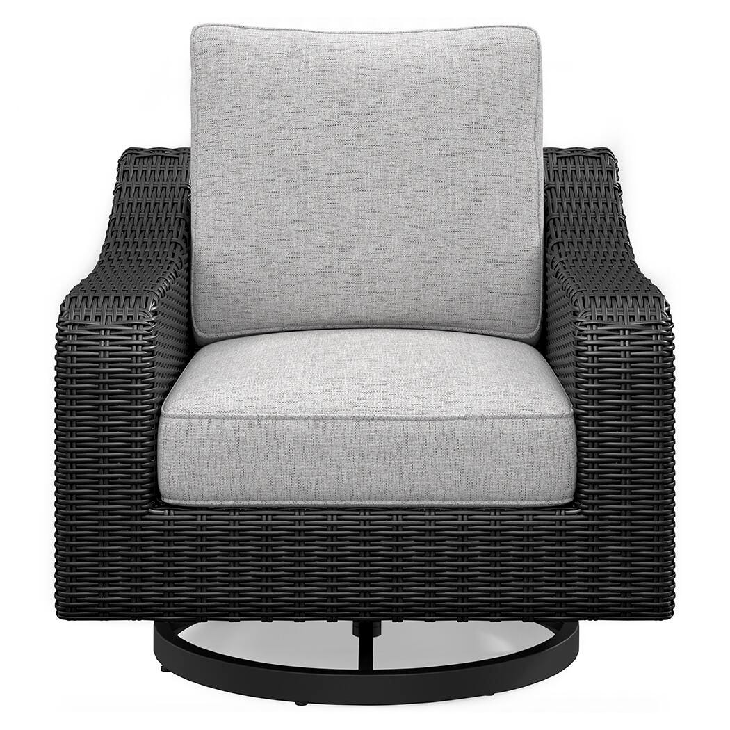 Beachcroft Black/Light Gray Outdoor Fire Pit Table and 4 Chairs from Ashley Furniture - Luna Furniture