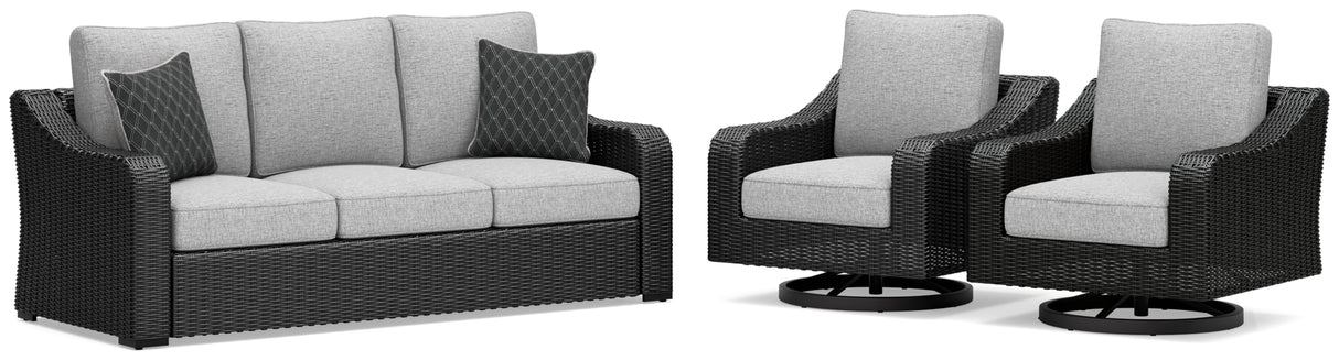 Beachcroft Outdoor Sofa with 2 Lounge Chairs in Black/Light Gray from Ashley - Luna Furniture