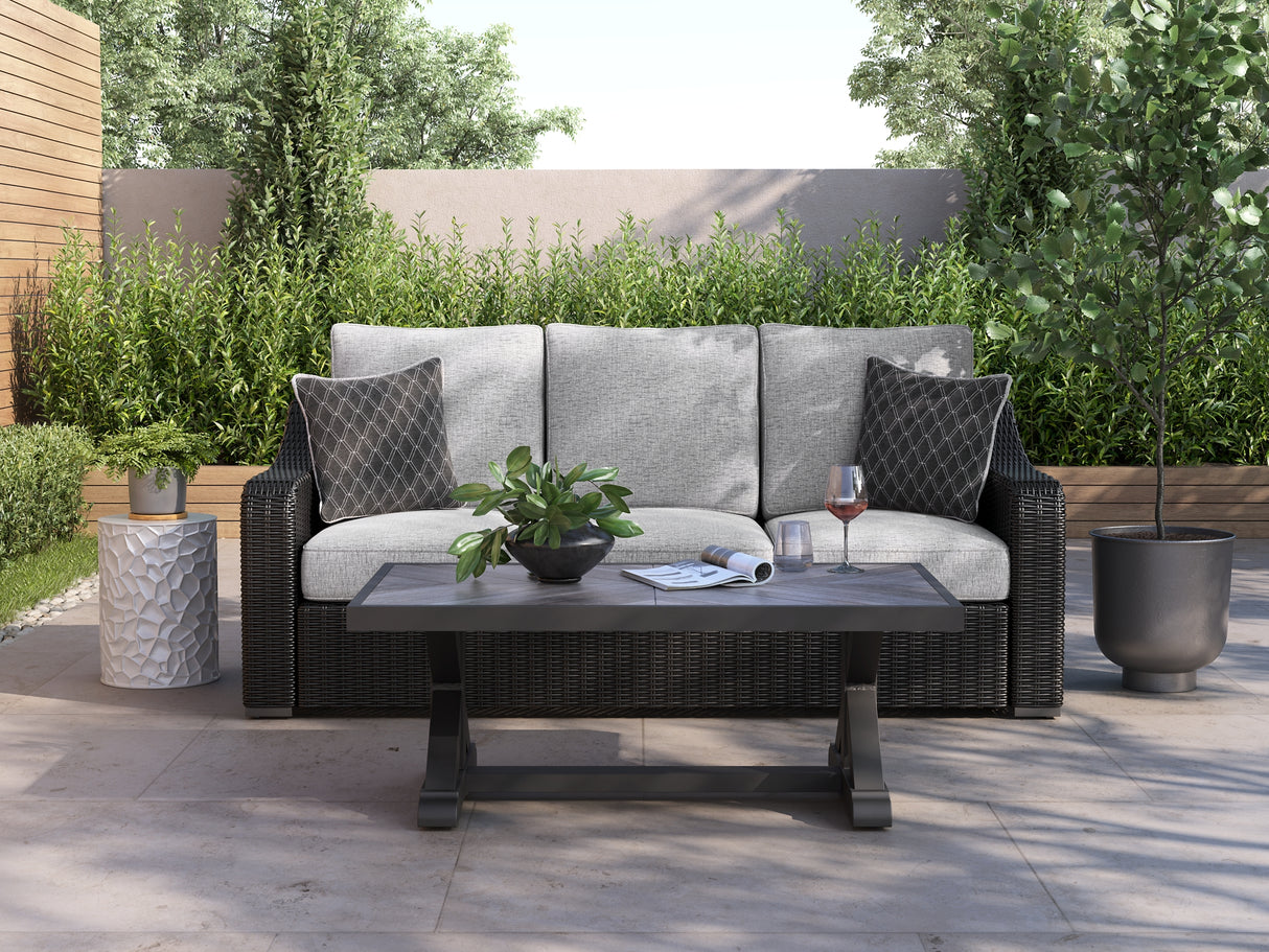 Beachcroft Black/Light Gray Outdoor Sofa with Cushion from Ashley Furniture - Luna Furniture