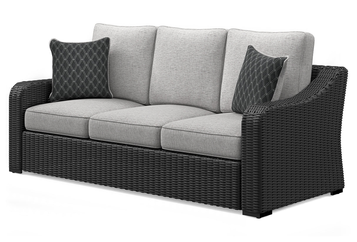 Beachcroft Black/Light Gray Outdoor Sofa with Cushion from Ashley Furniture - Luna Furniture