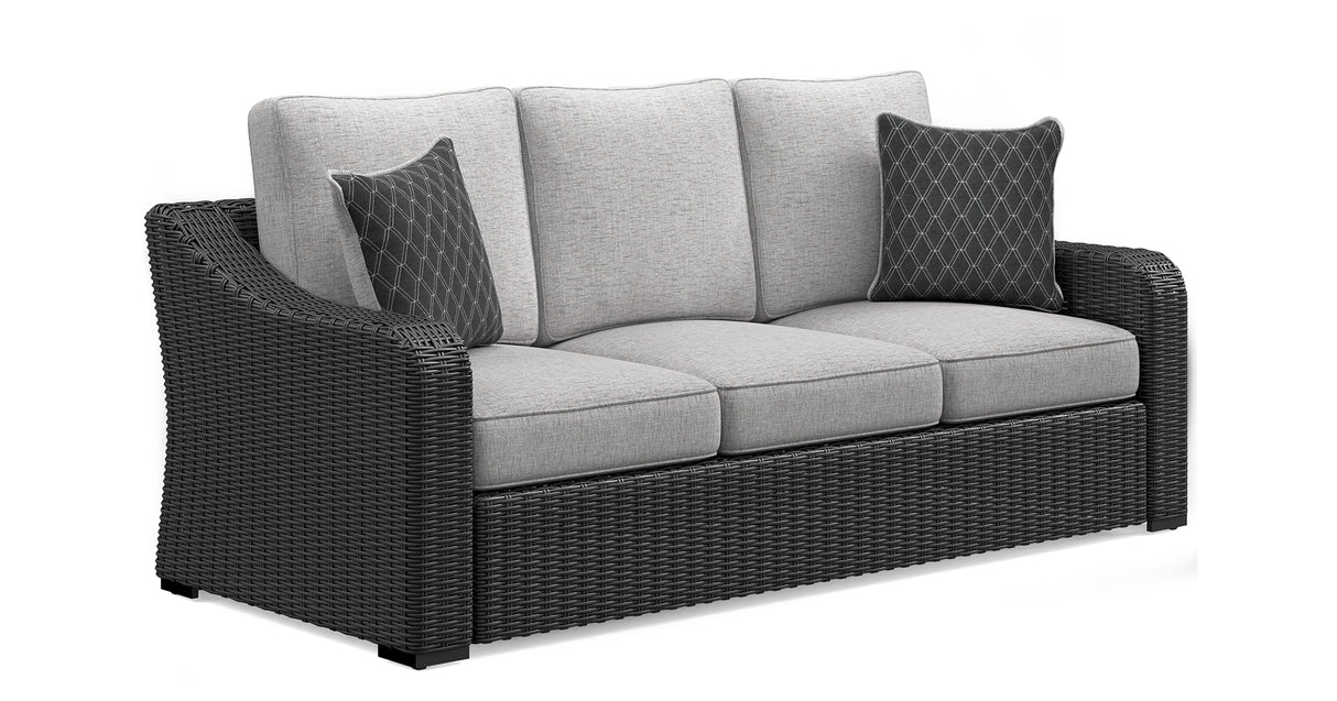 Beachcroft Outdoor Sofa with 2 Lounge Chairs in Black/Light Gray from Ashley - Luna Furniture