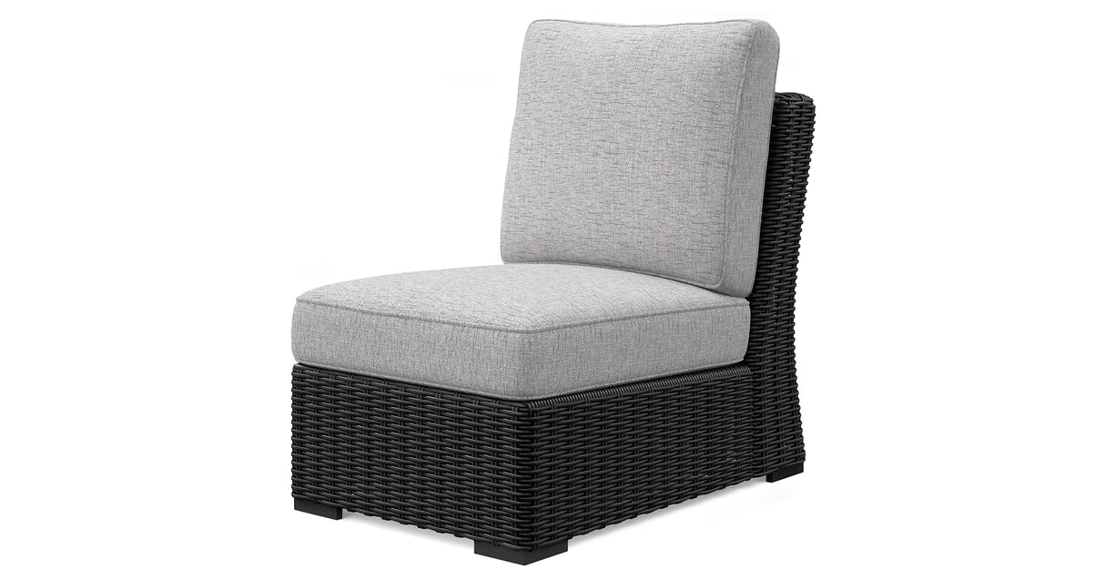 Beachcroft Black/Light Gray Outdoor Armless Chair with Cushion from Ashley Furniture - Luna Furniture