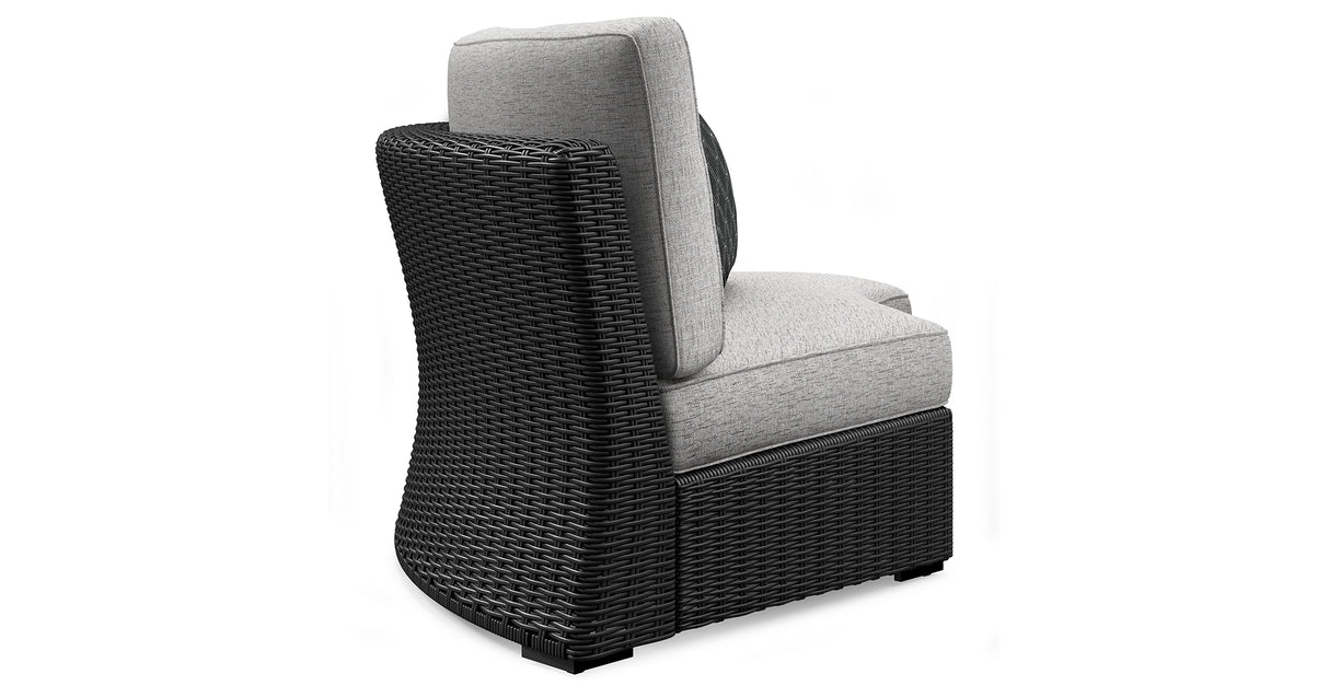 Beachcroft Black/Light Gray Outdoor Curved Corner Chair with Cushion from Ashley Furniture - Luna Furniture