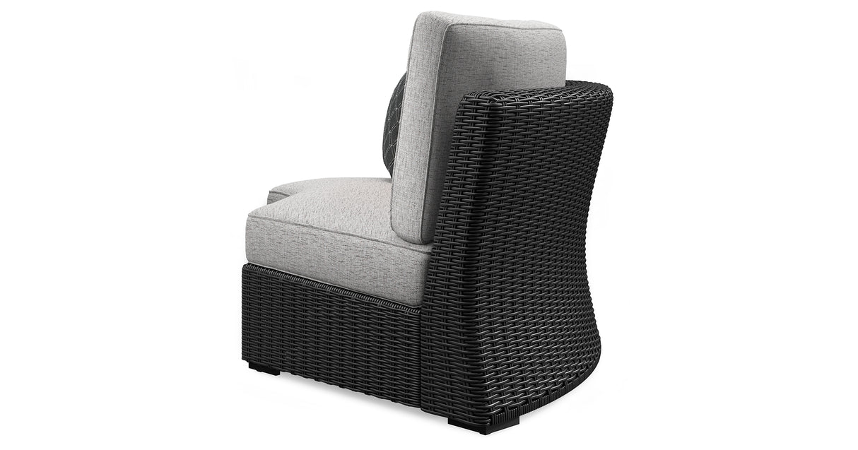 Beachcroft Black/Light Gray Outdoor Curved Corner Chair with Cushion from Ashley Furniture - Luna Furniture