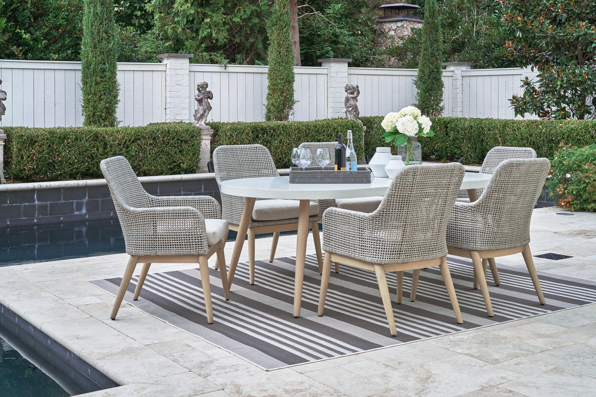 Seton Creek Outdoor Dining Table and 6 Chairs in White from Ashley - Luna Furniture