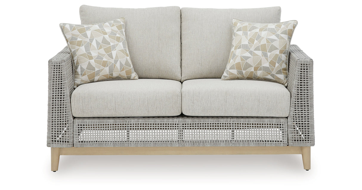 Seton Creek Outdoor Sofa and Loveseat with Coffee Table in Gray from Ashley Furniture - Luna Furniture