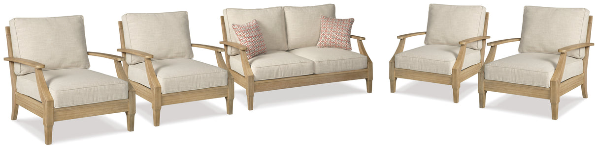 Clare View Beige Outdoor Loveseat and 4 Lounge Chairs from Ashley Furniture - Luna Furniture