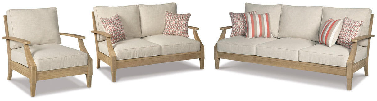 Clare View Beige Outdoor Sofa, Loveseat and Lounge Chair from Ashley Furniture - Luna Furniture