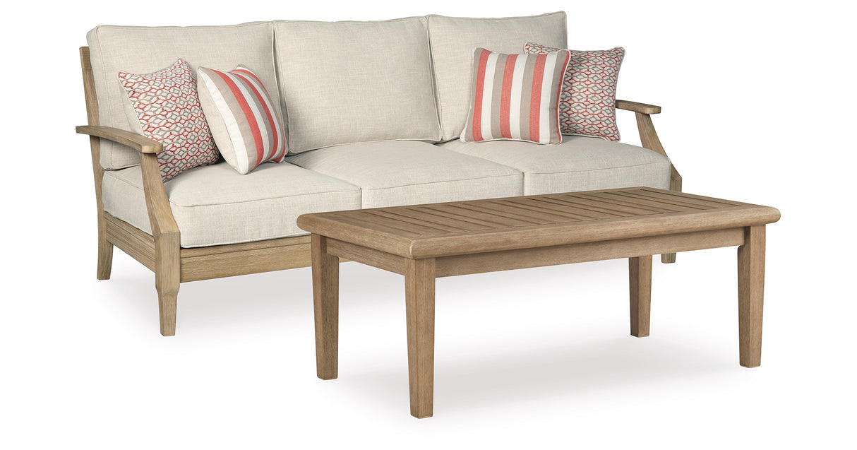Clare View Outdoor Sofa with Coffee Table in Beige from Ashley Furniture - Luna Furniture